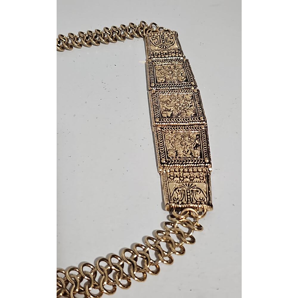 NWT Zara Bronze Chain Link Belt Womens Medium 30 Engraved Squares